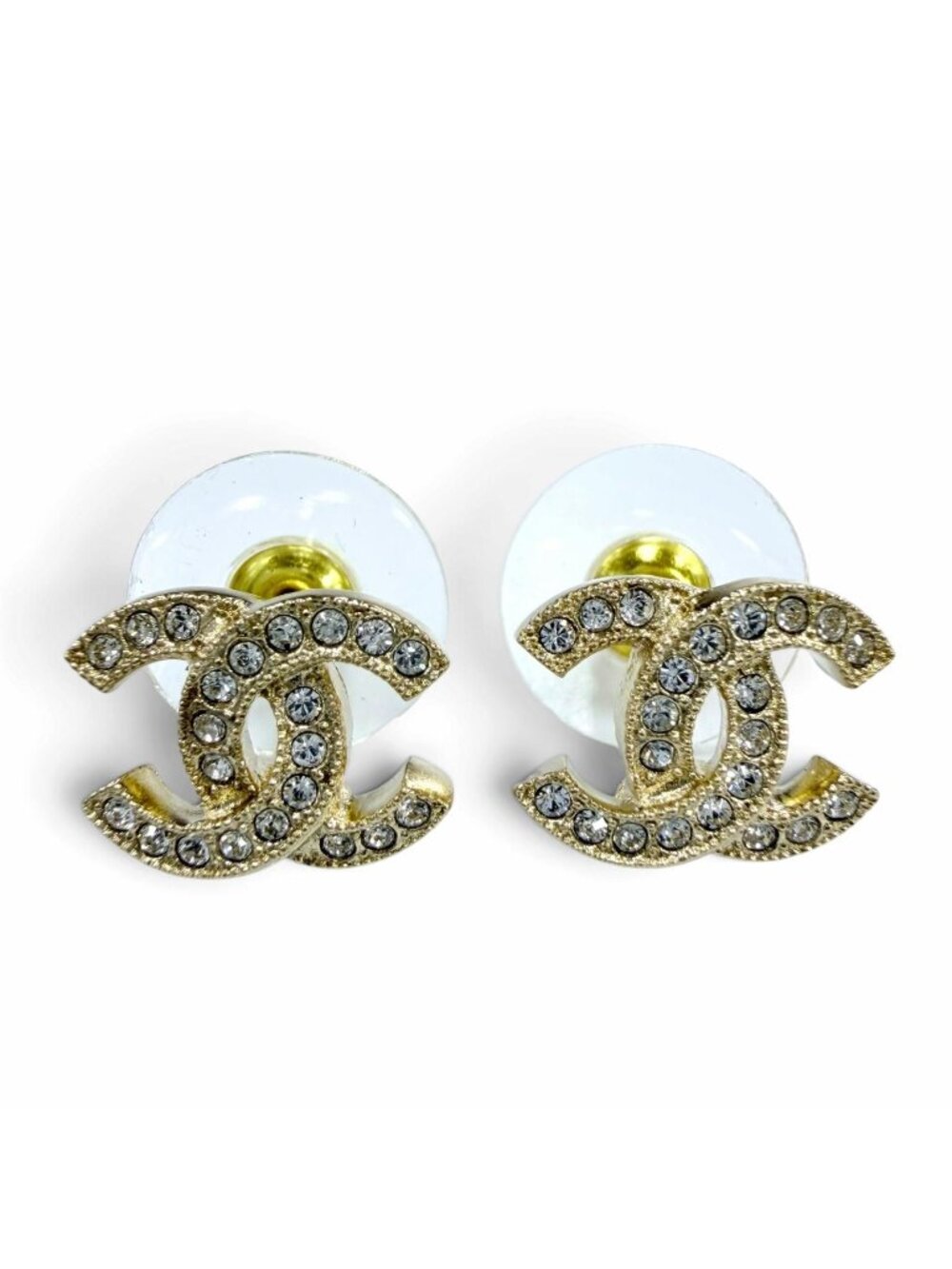 Chanel CC Logo Rhinestone Earrings Gold